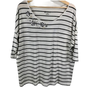 Lane Bryant Floral Embellished Striped Tee